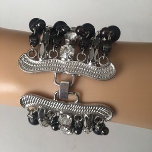 Beaded Geo Flash Bracelet Midnight Black Beads & Silver Chain Stacked Jewelry